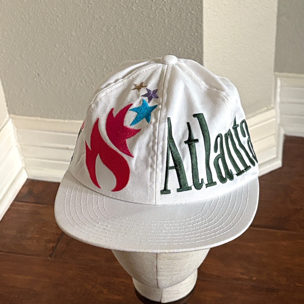 White Atlanta 1996 Olympic Cap with Red and Green Embroidery